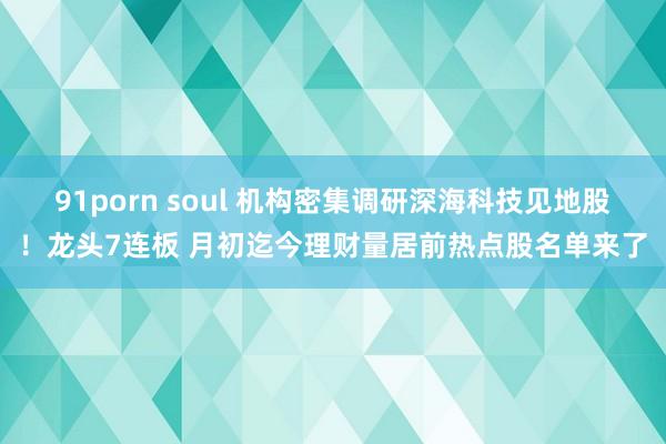 91porn soul 机构密集调研深海科技见地股！龙头7连板 月初迄今理财量居前热点股名单来了